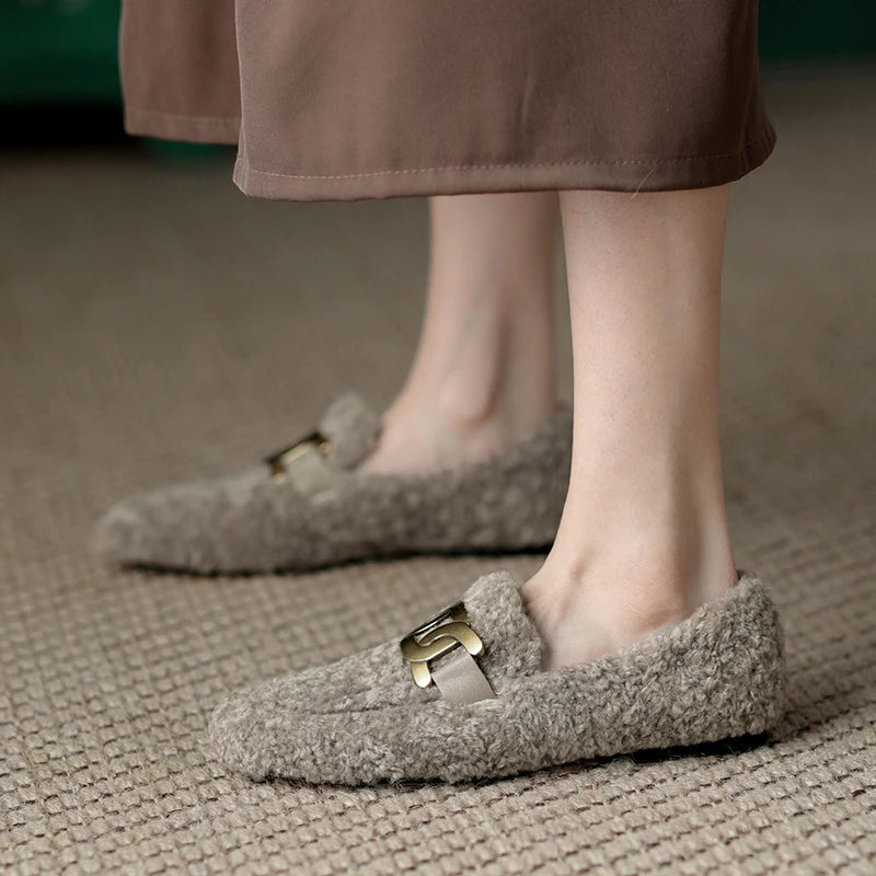 2024 New Women Ballet Flat Shoes for Women Round Toe Chunky Heel Shoes Retro Low Heel Shoes Keep Warm Flats