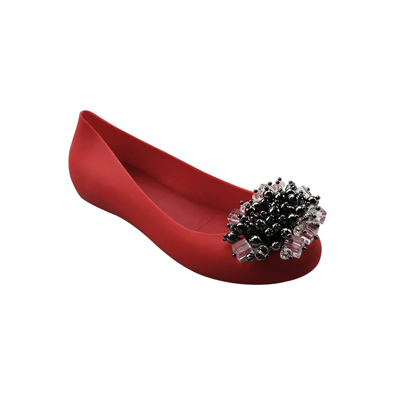 2023 Summer Women Fashion Solid Color Shoes Bead Flower Casual Beach Shoes Women Soft Flat Sandals SHW103