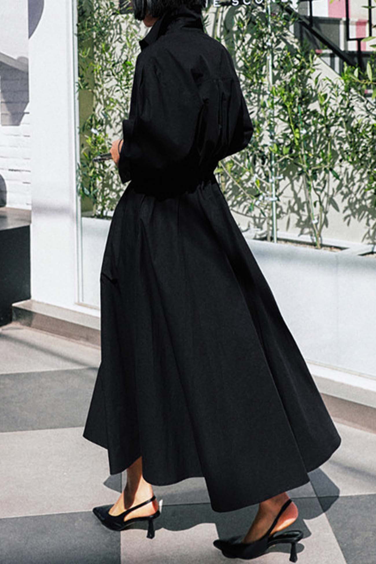 JO | Long-sleeved A-line shirt midi dress in cotton