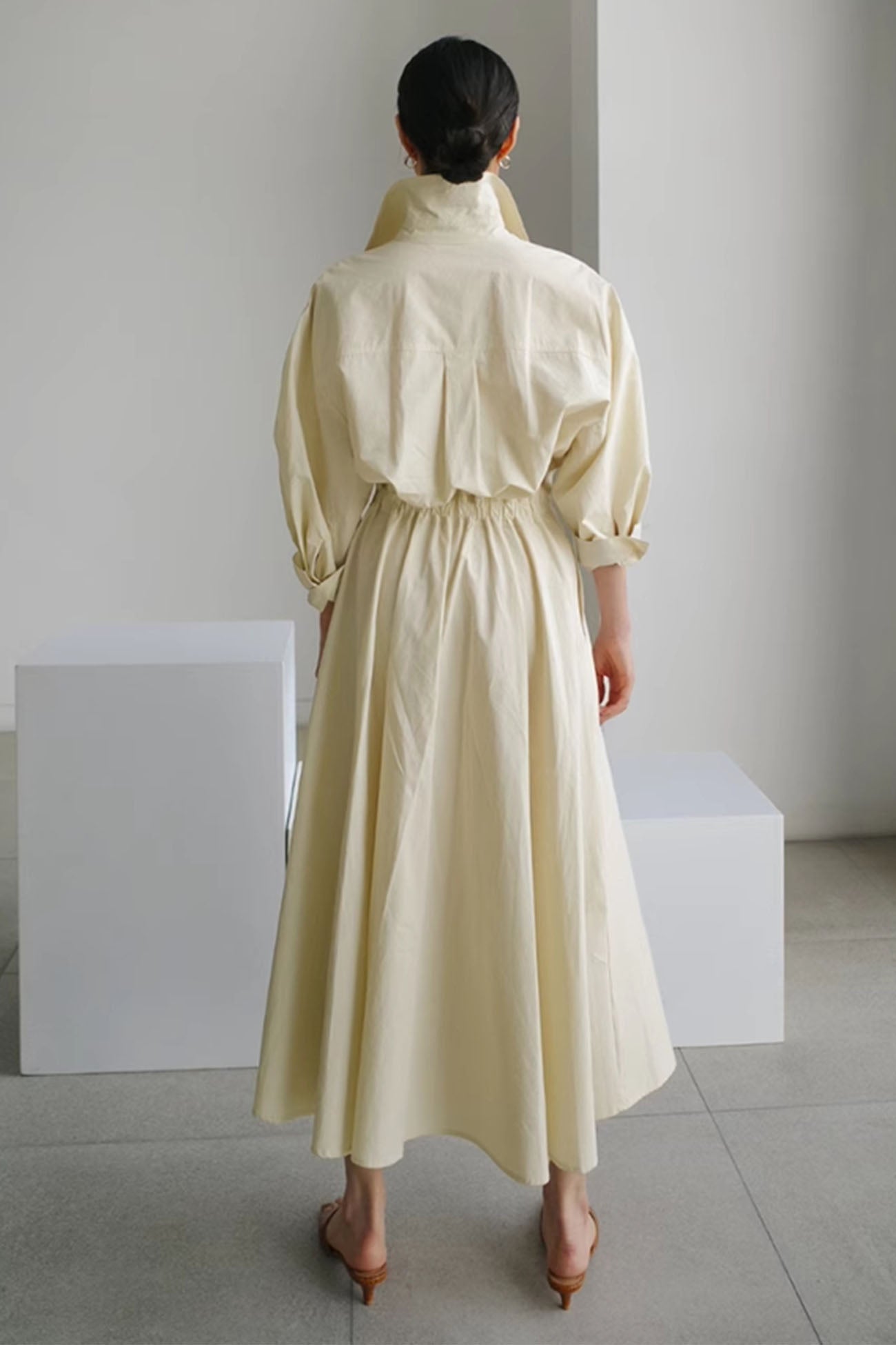 JO | Long-sleeved A-line shirt midi dress in cotton