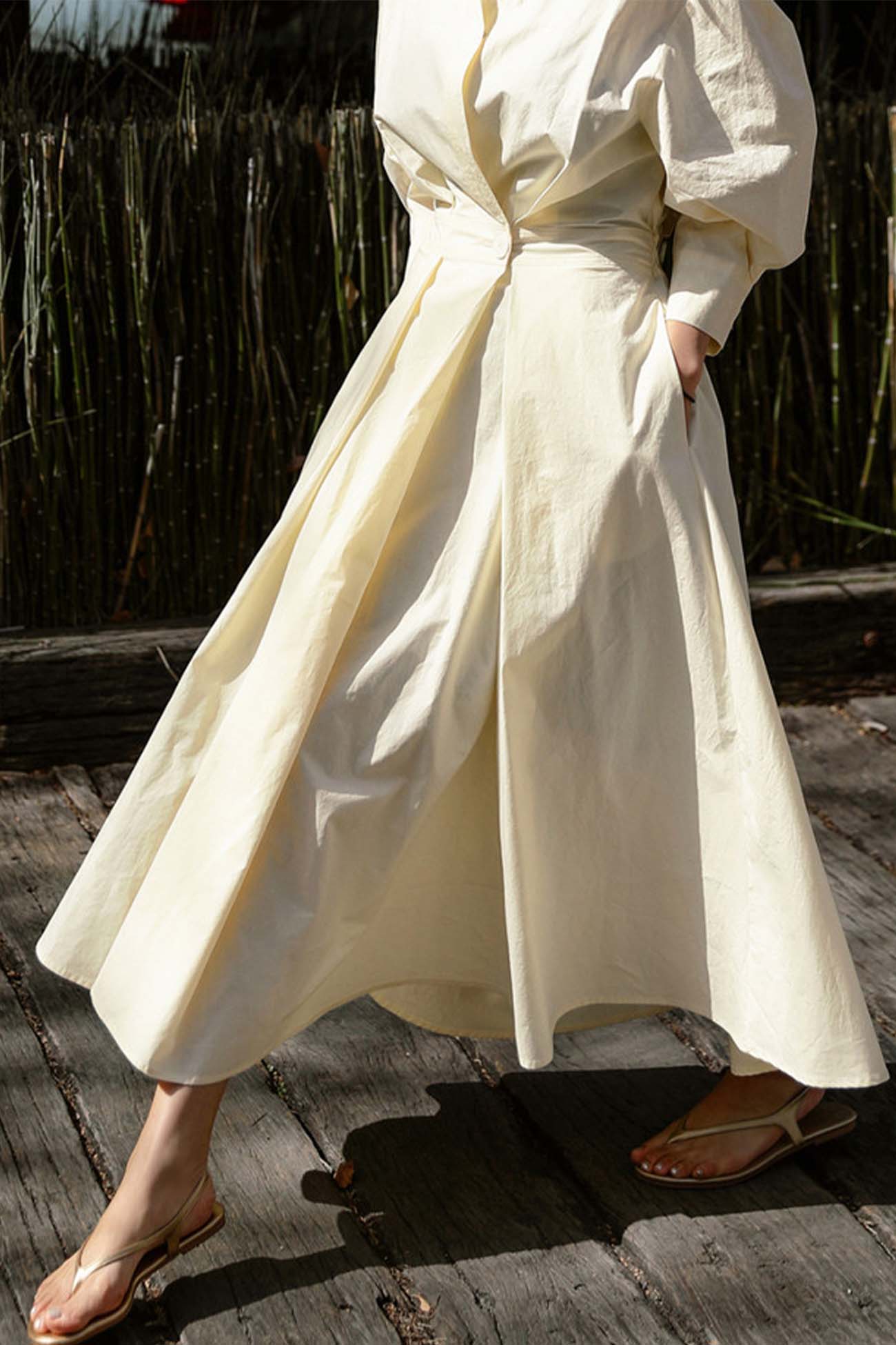 JO | Long-sleeved A-line shirt midi dress in cotton