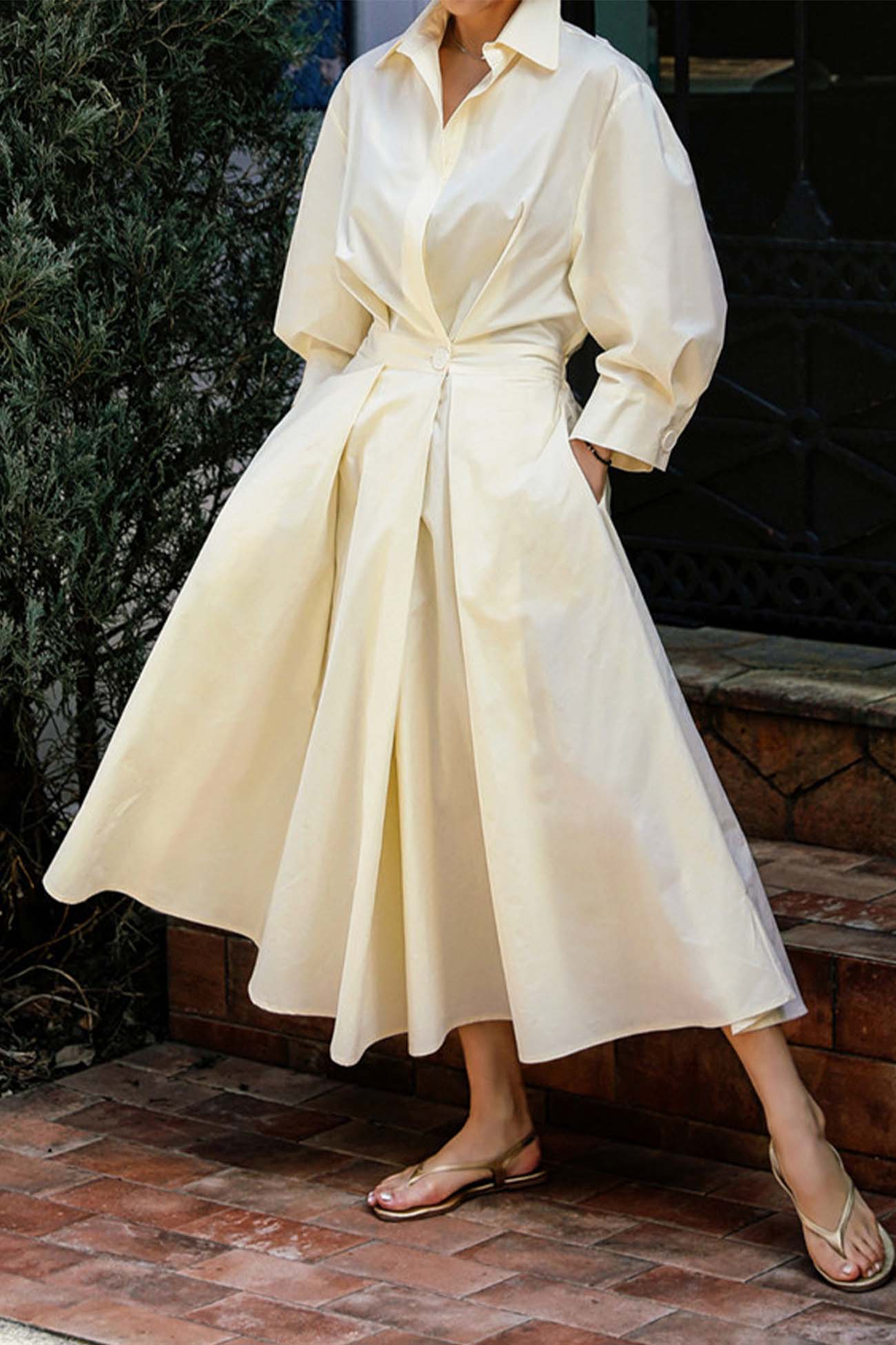 JO | Long-sleeved A-line shirt midi dress in cotton