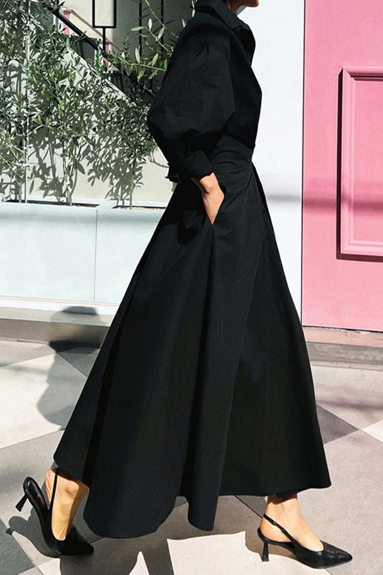 JO | Long-sleeved A-line shirt midi dress in cotton