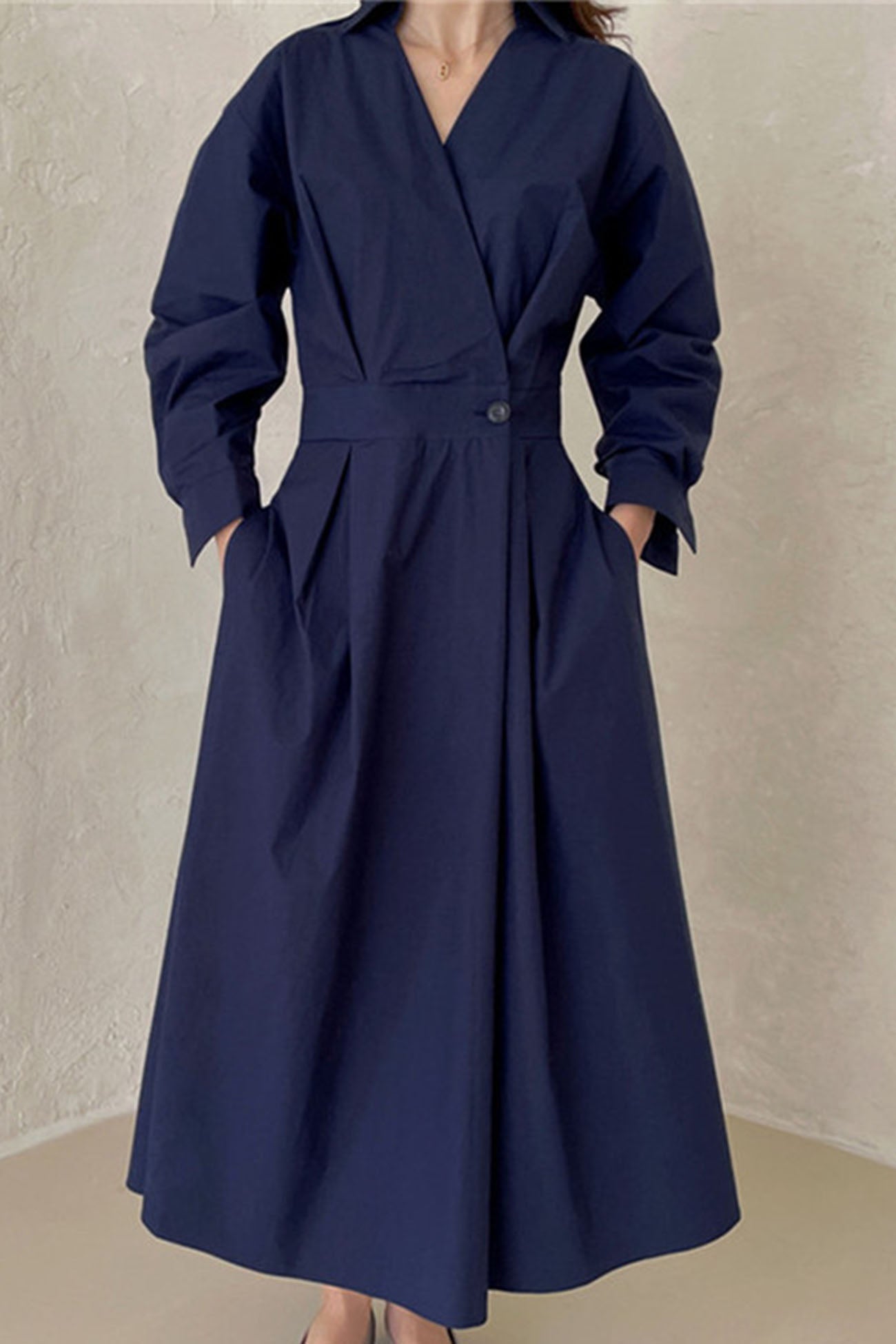 JO | Long-sleeved A-line shirt midi dress in cotton