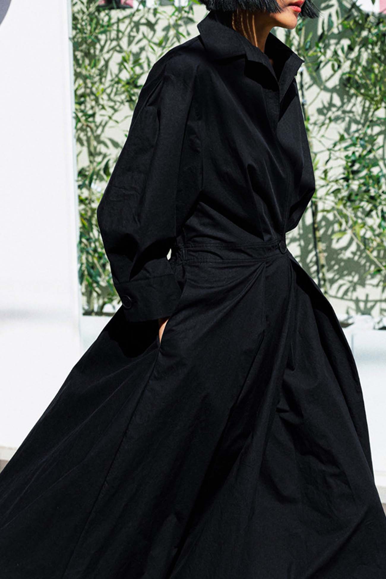 JO | Long-sleeved A-line shirt midi dress in cotton