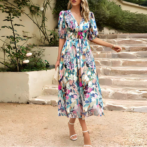JO | Vintage Glam Lantern Sleeve Midi Dress