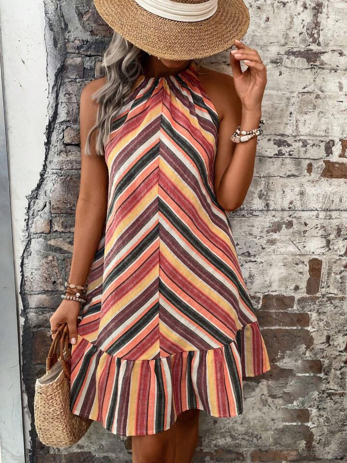 JO | Striped dress with Greek neckline