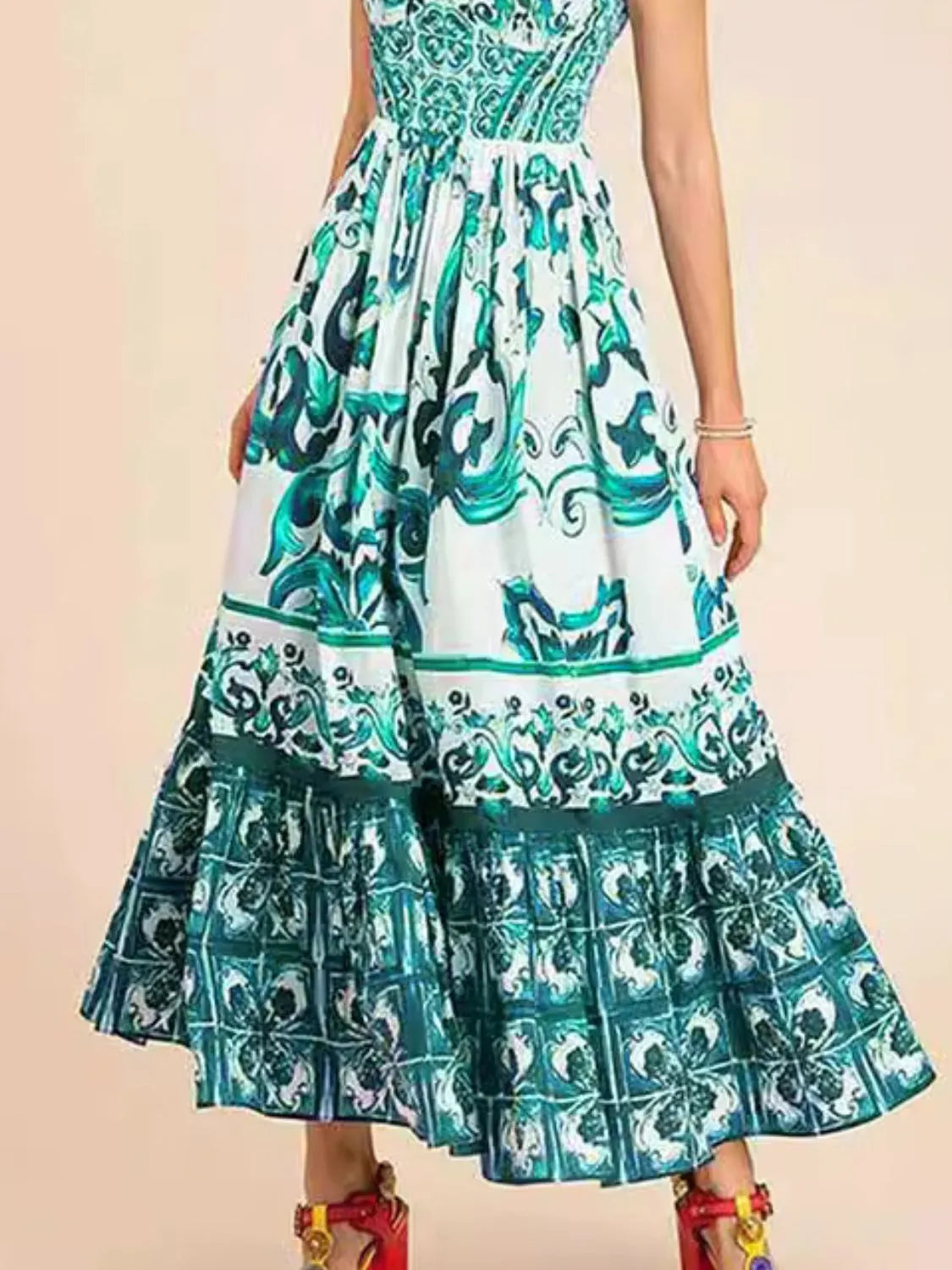 JO | Smocked printed dress with wide straps