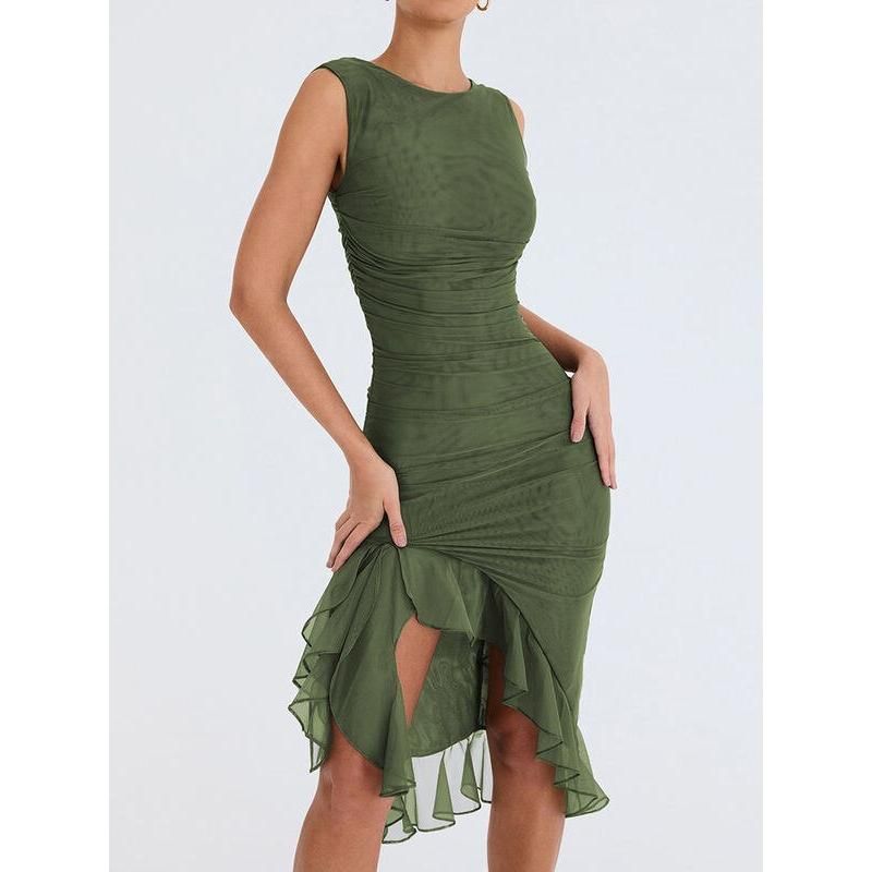 JO | Elegant backless midi dress with ruffles