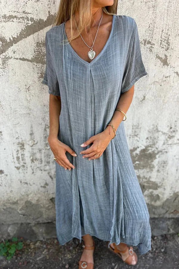 JO | Bayside Bliss linen blend short sleeve pleated loose midi dress