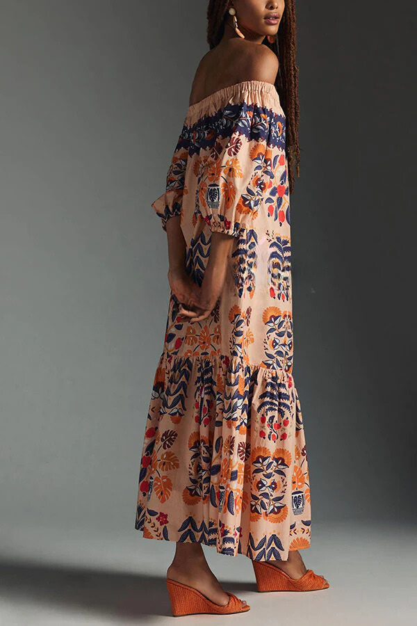 JO | Island Lover Printed off-the-shoulder, flowing midi dress