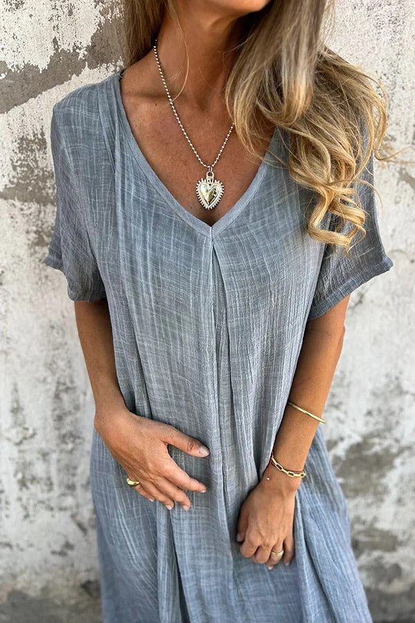 JO | Bayside Bliss linen blend short sleeve pleated loose midi dress