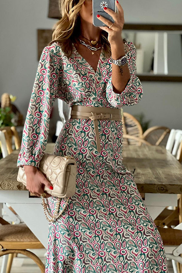 JO | V-neck multi print midi dress