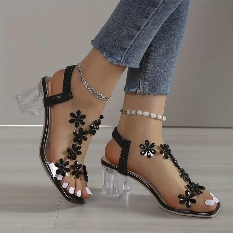JO | | Women's sandals with flower and rhinestone heel
