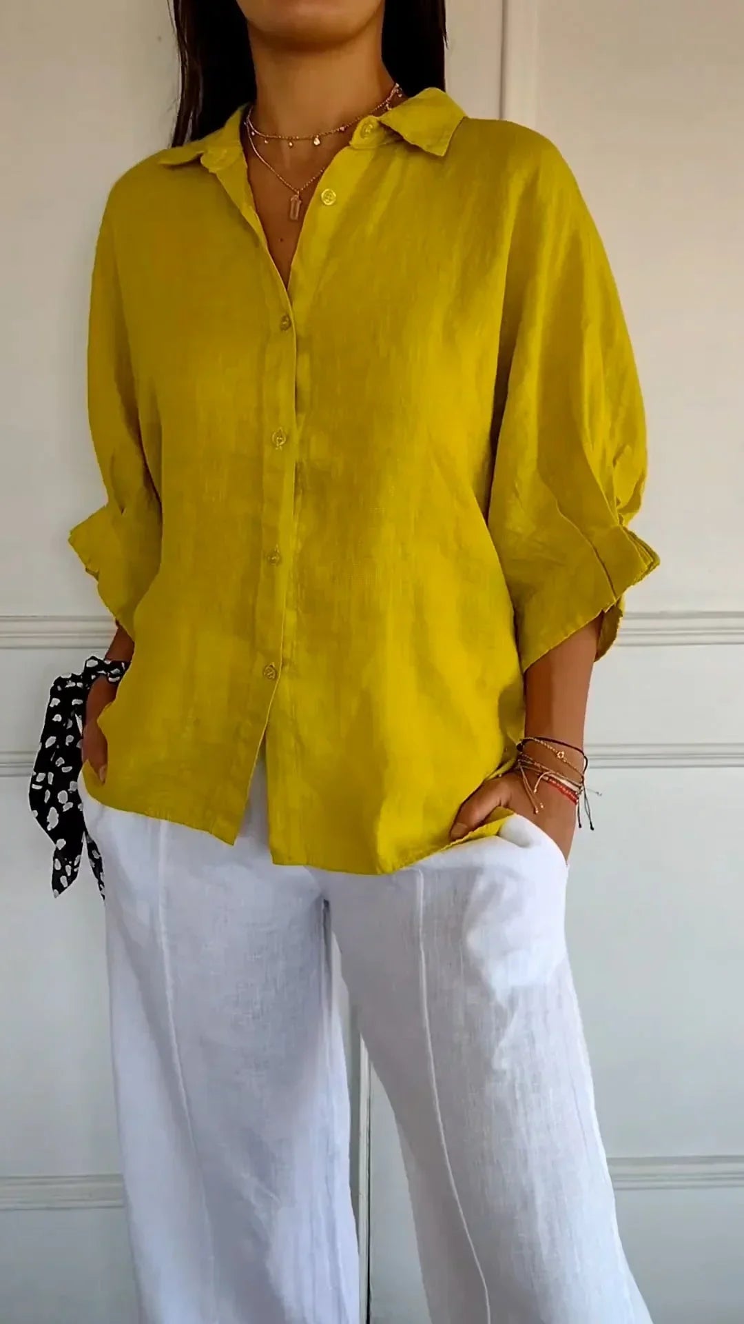 JO | Shirt with knot pattern in cotton and linen