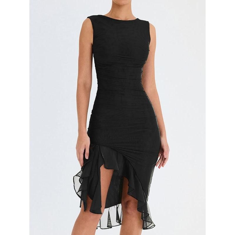 JO | Elegant backless midi dress with ruffles