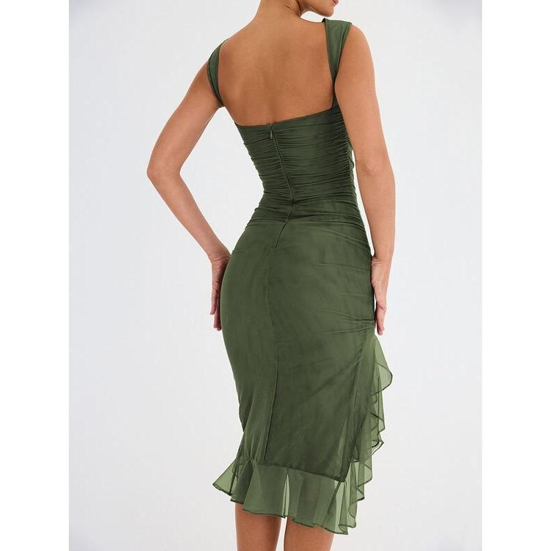JO | Elegant backless midi dress with ruffles
