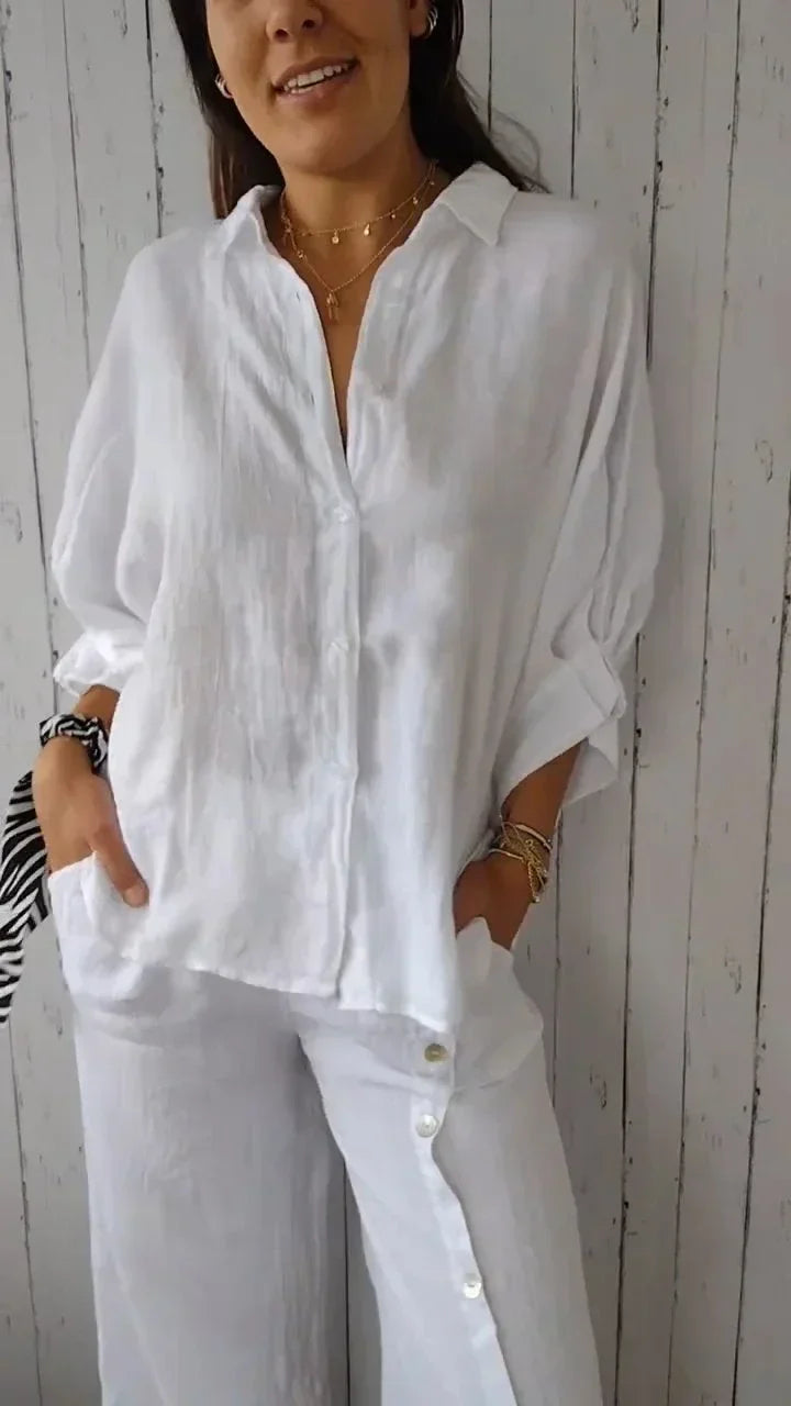 JO | Shirt with knot pattern in cotton and linen