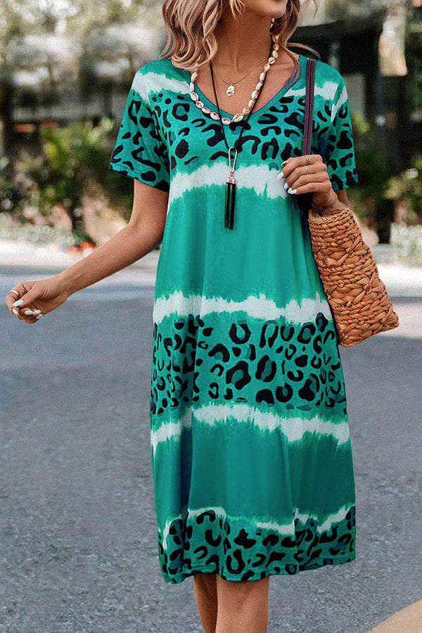 JO | Gradient Leopard Print Casual Midi Dress