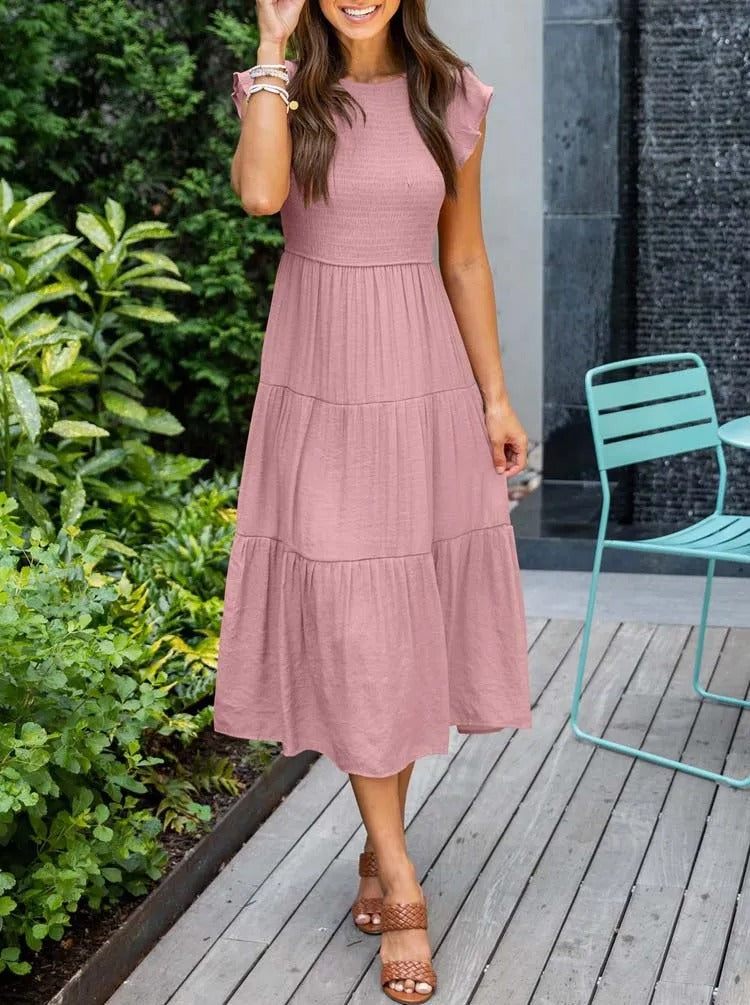 JO | Flowing tiered midi dress