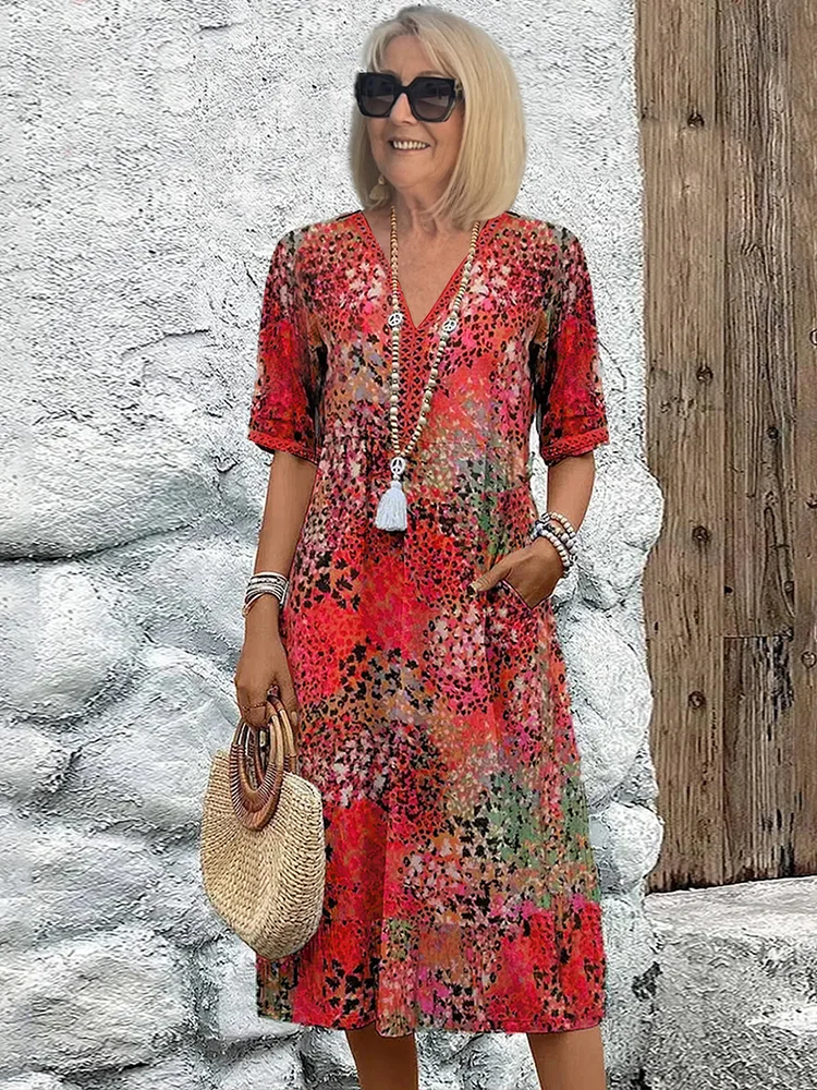 JO | Vibrant midi dress with pockets for women