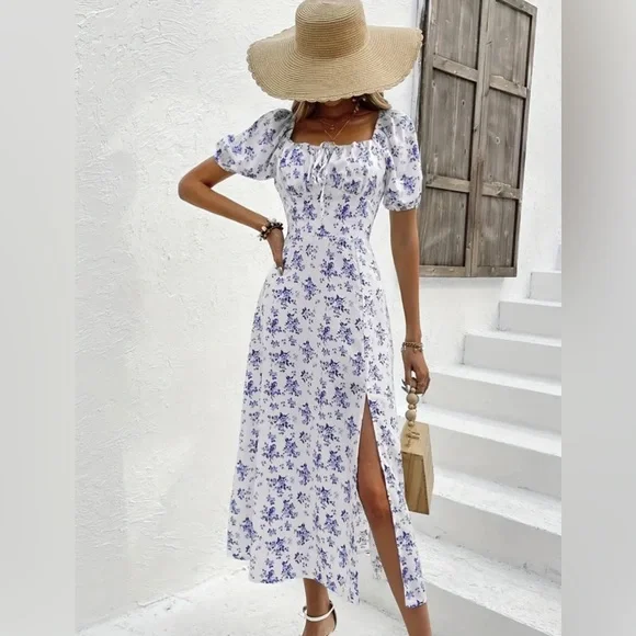 JO | Midi dress with square neckline and floral print