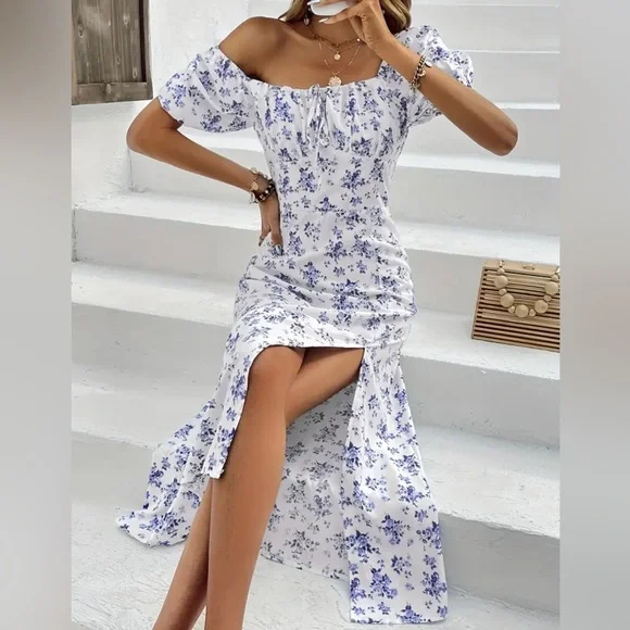 JO | Midi dress with square neckline and floral print