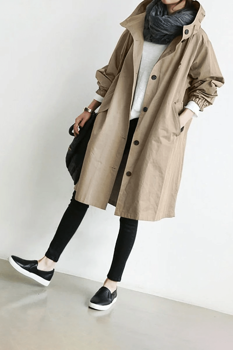 JO | Stylish, plain-colored, loose trench coat