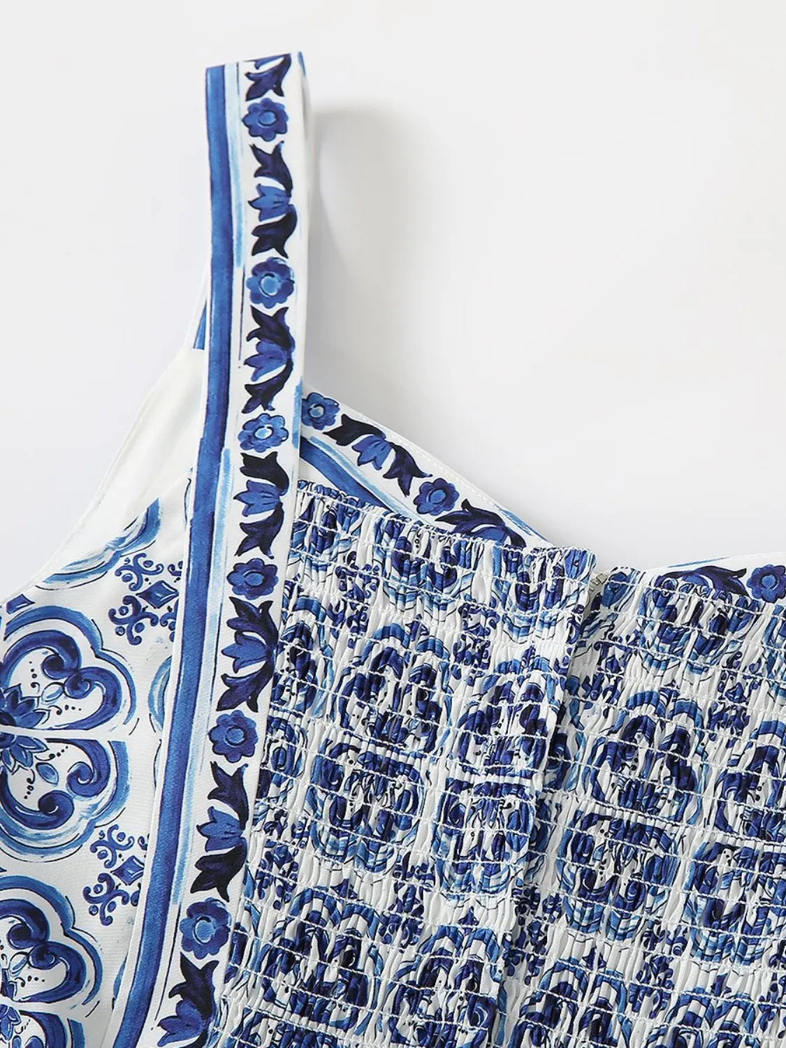 JO | Smocked printed dress with wide straps