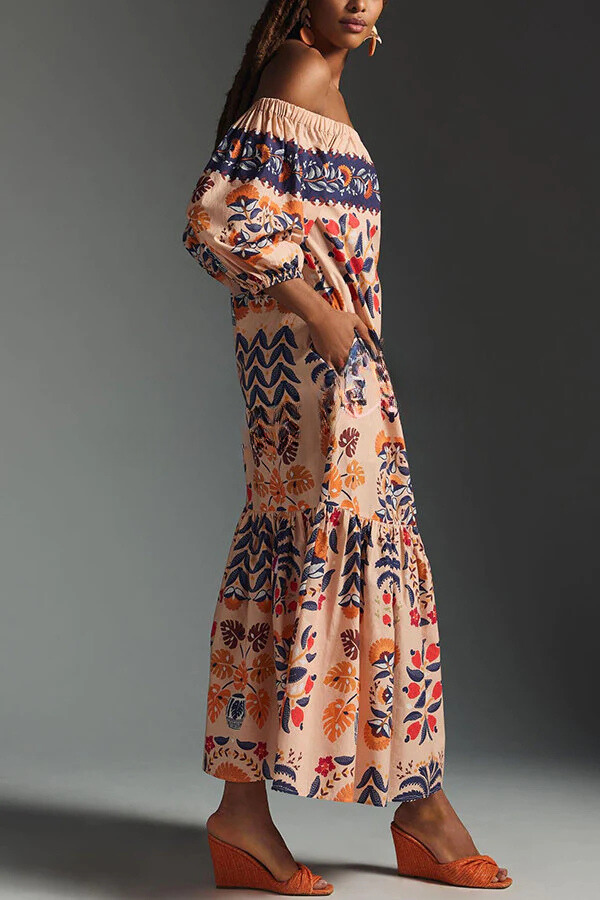 JO | Island Lover Printed off-the-shoulder, flowing midi dress