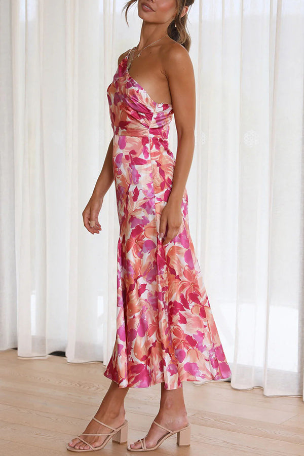 JO | Buy Myself Flowers Floral One Shoulder Midi Dress