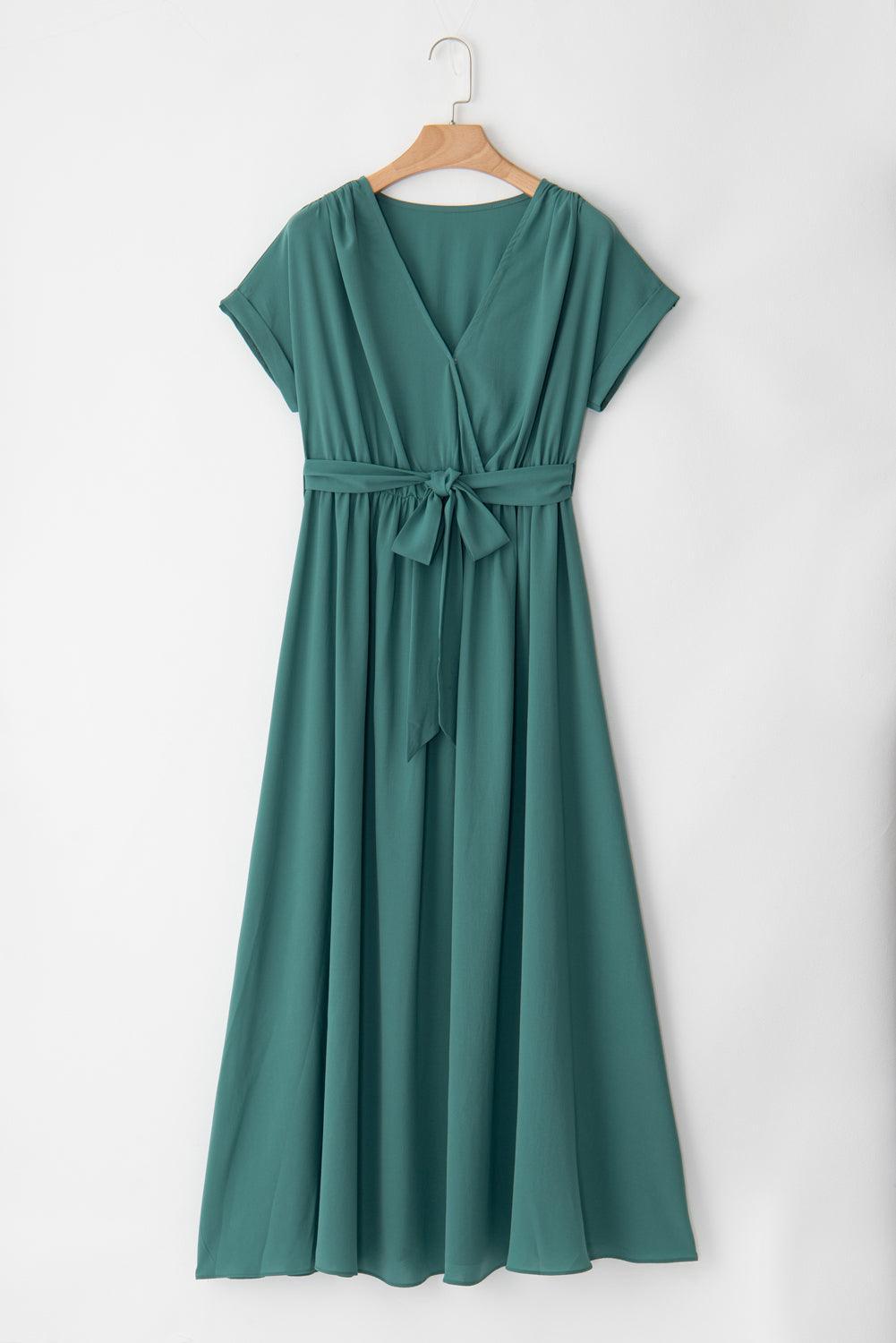 JO | Dark green maxi dress with pleats for women