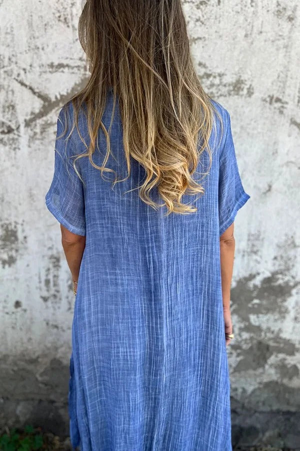 JO | Bayside Bliss linen blend short sleeve pleated loose midi dress
