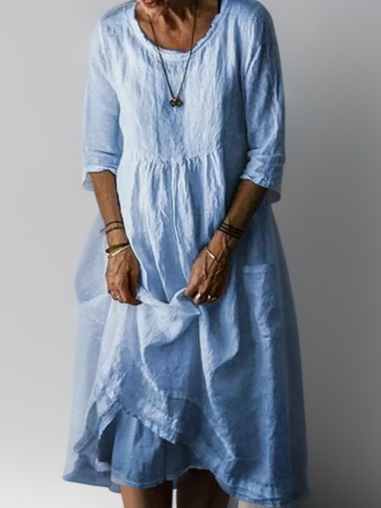 JO | Summer Pleated midi dress in cotton and linen