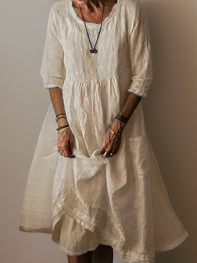 JO | Summer Pleated midi dress in cotton and linen