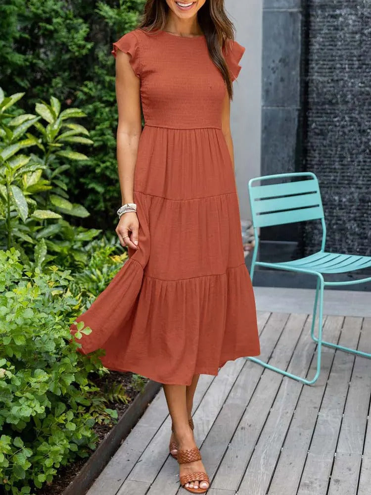 JO | Flowing tiered midi dress