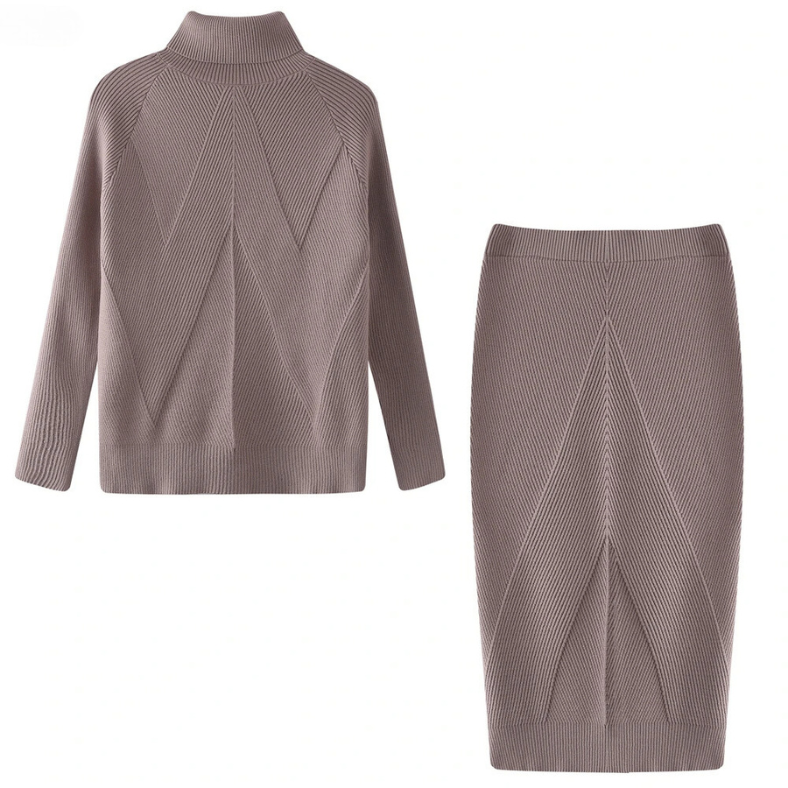 JO | Elegant rib knit sweater and skirt set