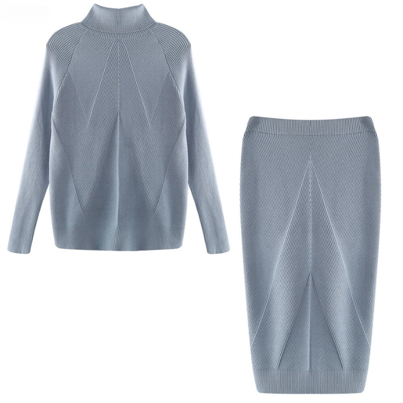 JO | Elegant rib knit sweater and skirt set
