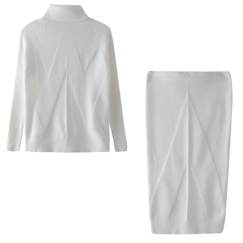 JO | Elegant rib knit sweater and skirt set
