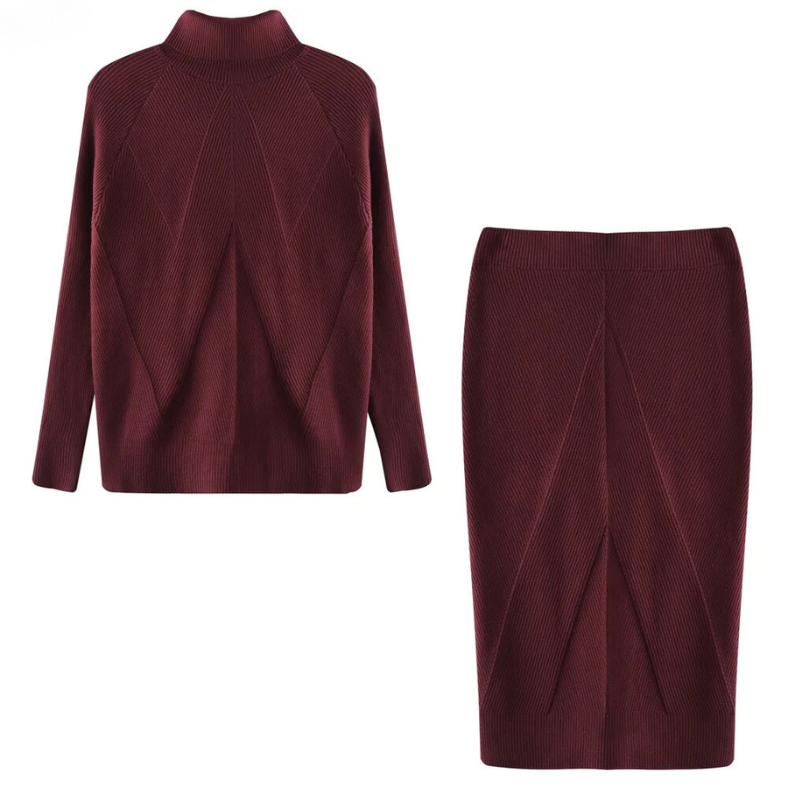 JO | Elegant rib knit sweater and skirt set
