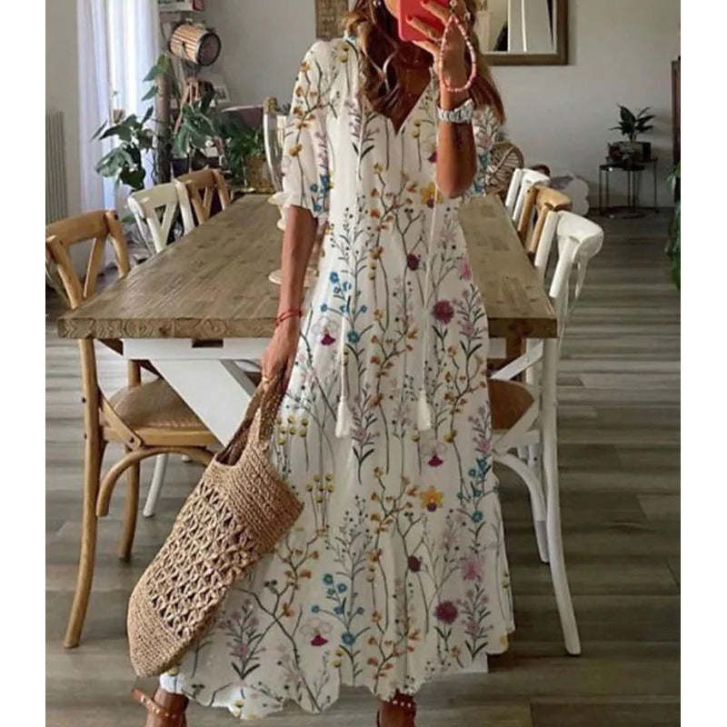JO | Elegant loose cotton linen maxi dress 1 + 1 FREE