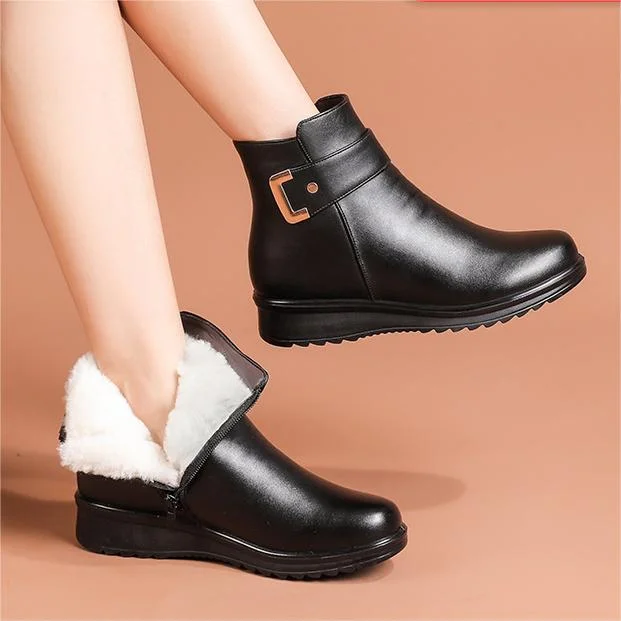 JO Genuine Leather Metal Buckle Velvet Boots