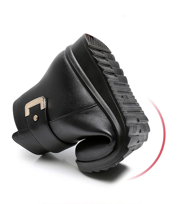JO Genuine Leather Metal Buckle Velvet Boots