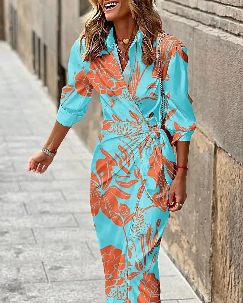 JO | Fashion V-neck striped midi dress with lacing