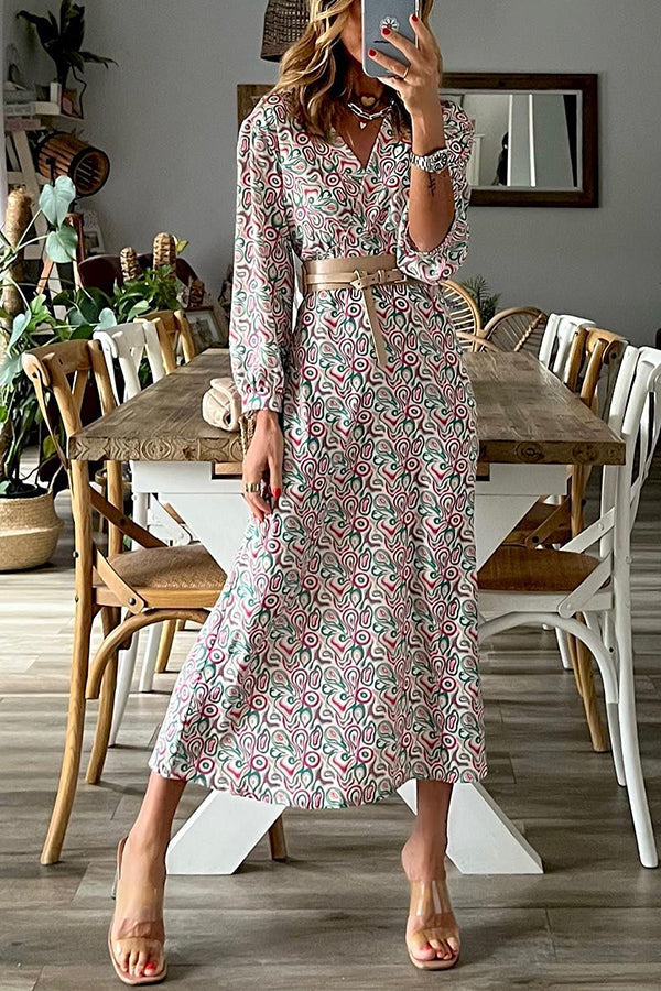 JO | V-neck multi print midi dress