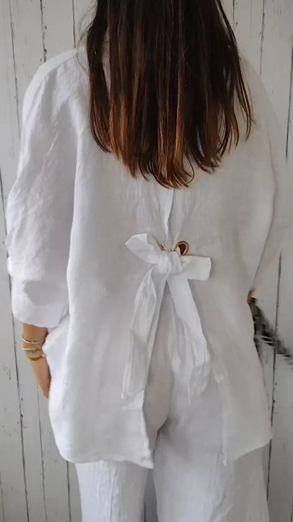 JO | Shirt with knot pattern in cotton and linen