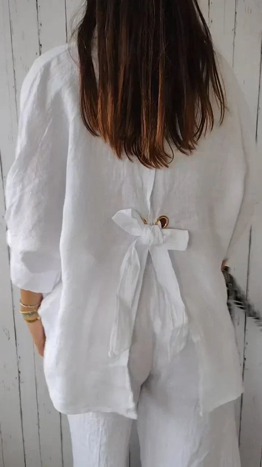 JO | Shirt with knot pattern in cotton and linen