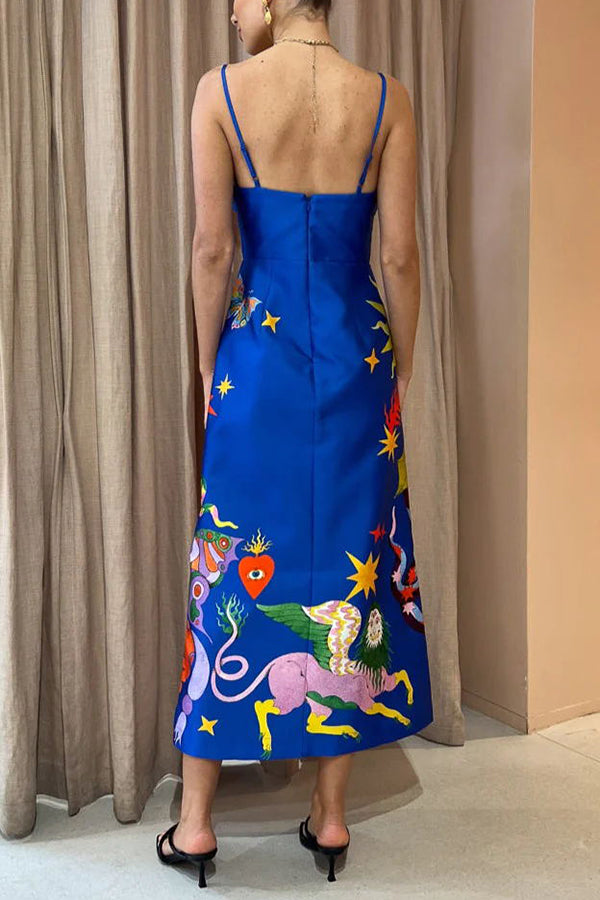 JO | Main Stage Unique Printed Ruffled Cross Over Detail Strap Midi Dress