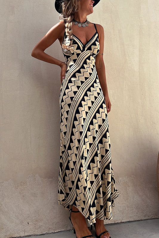 JO | Exclusive Melody Satin Ethnic Print Smocked Back Midi Dress