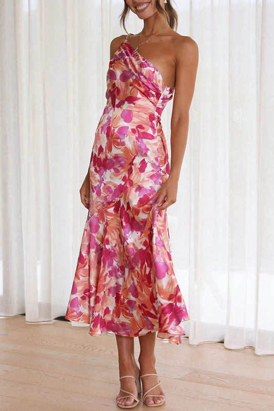 JO | Buy Myself Flowers Floral One Shoulder Midi Dress